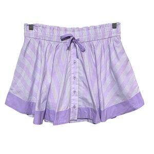 Aerie Boxer Skirt Skort M Purple Button Front Striped Spring Skater Preppy NWT